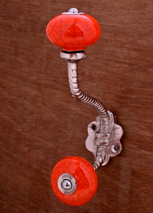 Red Color Cracked Ceramic Knob with Metal Wall Hook