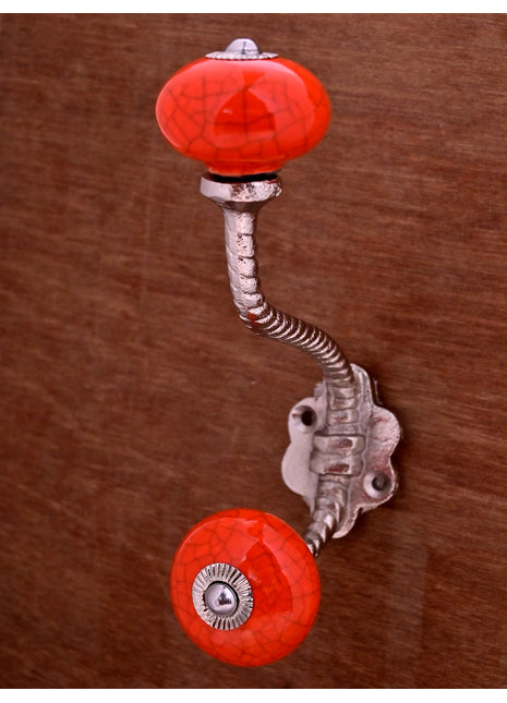 Red Color Cracked Ceramic Knob with Metal Wall Hook