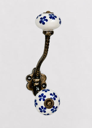 Blue Flowers Ceramic Knob With Metal Wall Hanger