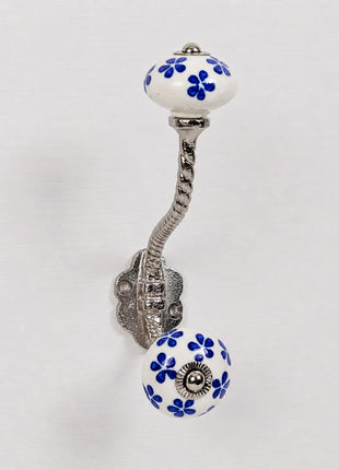 Blue Flowers Ceramic Knob With Metal Wall Hanger