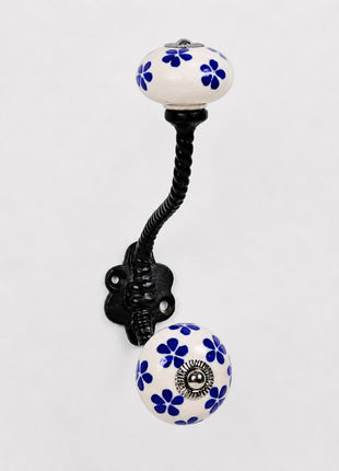 Blue Flowers Ceramic Knob With Metal Wall Hanger