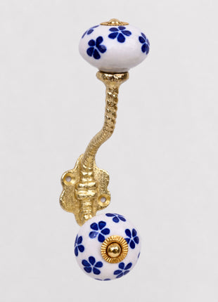 Blue Flowers Ceramic Knob With Metal Wall Hanger