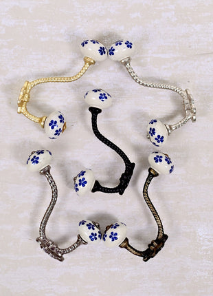 Blue Flowers Ceramic Knob With Metal Wall Hanger