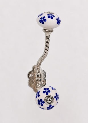 Blue Flowers Ceramic Knob With Metal Wall Hanger