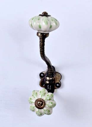 Green design On White Base Ceramic Knob With Metal Wall Hanger
