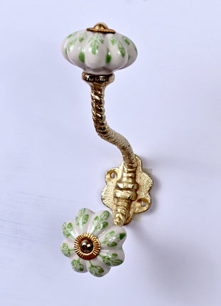 Green design On White Base Ceramic Knob With Metal Wall Hanger