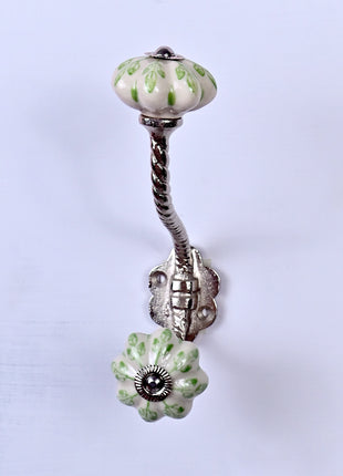 Green design On White Base Ceramic Knob With Metal Wall Hanger
