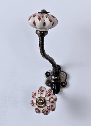 Red design On White Base Ceramic Knob With Metal Wall Hanger