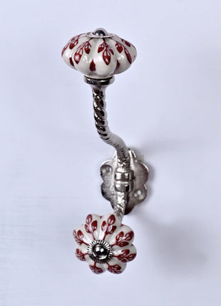 Red design On White Base Ceramic Knob With Metal Wall Hanger