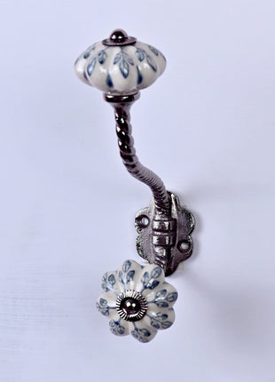 Flower design On White Base Ceramic Knob With Metal Wall Hanger