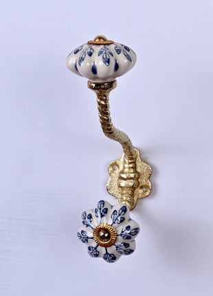 Flower design On White Base Ceramic Knob With Metal Wall Hanger