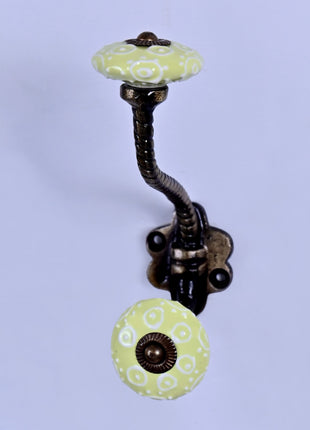 Lime Yellow Ceramic Knob With Metal Wall Hanger