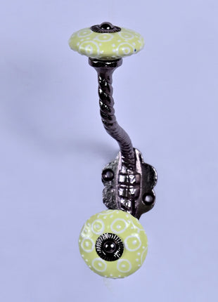 Lime Yellow Ceramic Knob With Metal Wall Hanger