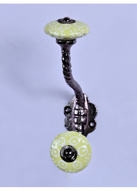Lime Yellow Ceramic Knob With Metal Wall Hanger