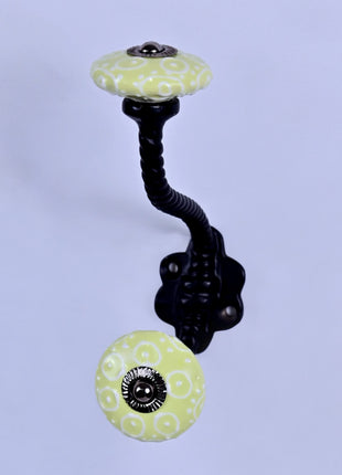 Lime Yellow Ceramic Knob With Metal Wall Hanger
