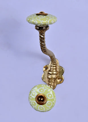 Lime Yellow Ceramic Knob With Metal Wall Hanger