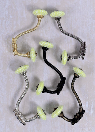 Lime Yellow Ceramic Knob With Metal Wall Hanger