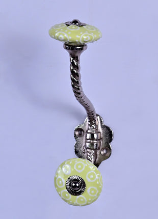 Lime Yellow Ceramic Knob With Metal Wall Hanger