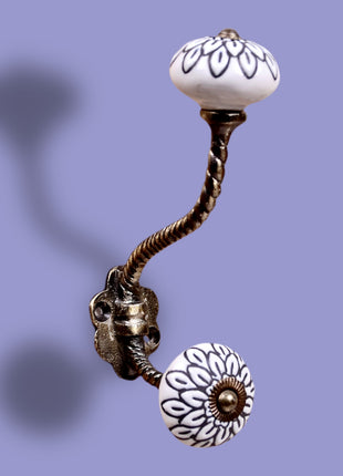 White Ceramic Knob Black Multi-Floral Layer With Metal Wall Hanger