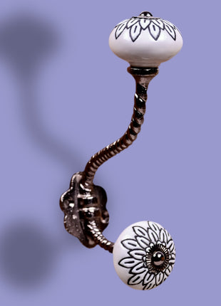 White Ceramic Knob Black Multi-Floral Layer With Metal Wall Hanger