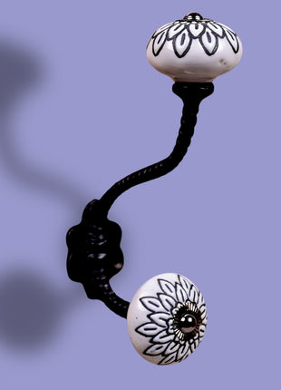 White Ceramic Knob Black Multi-Floral Layer With Metal Wall Hanger