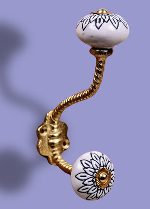 White Ceramic Knob Black Multi-Floral Layer With Metal Wall Hanger