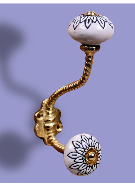 White Ceramic Knob Black Multi-Floral Layer With Metal Wall Hanger