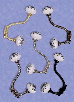 White Ceramic Knob Black Multi-Floral Layer With Metal Wall Hanger