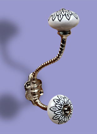 White Ceramic Knob Black Multi-Floral Layer With Metal Wall Hanger
