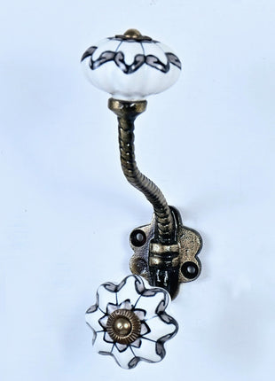 Beautiful Design On White Background Color Ceramic Knob With Metal Wall Hanger