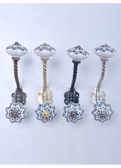 Beautiful Design On White Background Color Ceramic Knob With Metal Wall Hanger