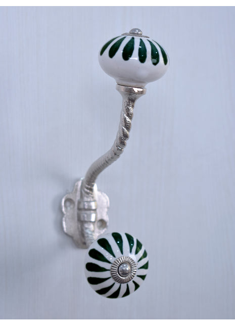 Turquoise Flower On White Ceramic Cabinet Knob With Metal Wall Hanger
