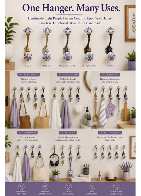 Light Purple Design Knob - Metal Wall Hanger