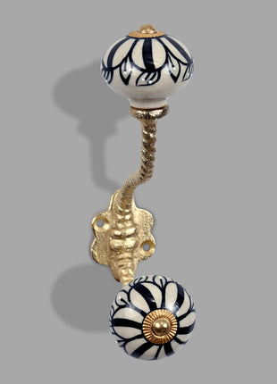 Black Design On White Ceramic Knob  & Hanger Bundle – Decorative Closet Hardware Set