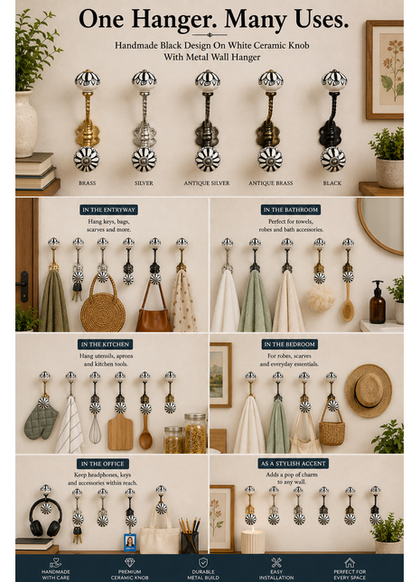 Black Color Design Knob - Metal Wall Hanger