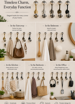 White Ceramic Knob Black Petal Stem Design With Metal Wall Hanger