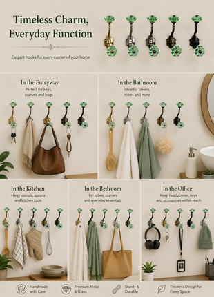 Unique Metal Wall Hanger With Green Glass Knob