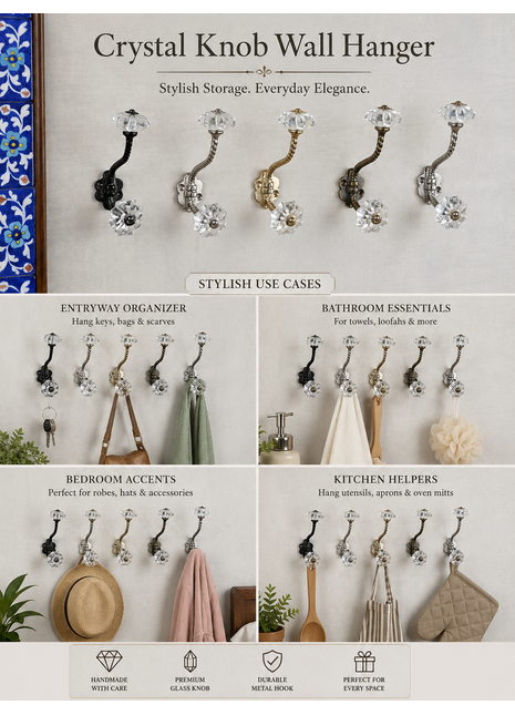 Decorative Metal Wall Hanger With White Glass Knob