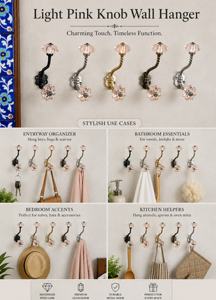 Beautiful Metal Wall Hanger With Light Pink Glass Knob