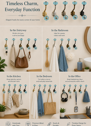 Unique Metal Wall Hanger With Turquoise Glass Knob