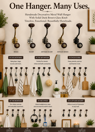 Decorative  Metal Wall Hanger With Solid Dark Brown Glass Knob