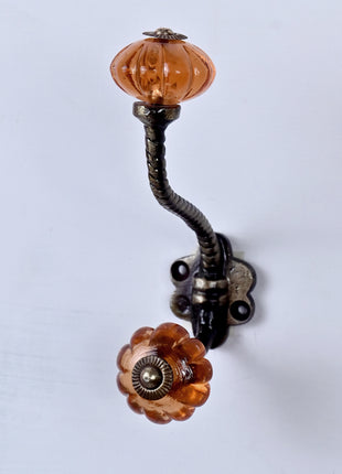 Orange Flower Shaped Glass Knob with Metal Wall Hanger
