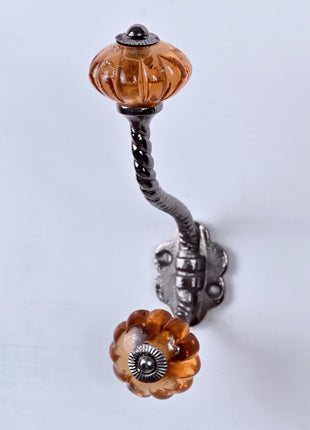 Orange Flower Shaped Glass Knob with Metal Wall Hanger