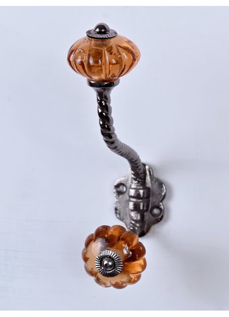 Orange Flower Shaped Glass Knob with Metal Wall Hanger