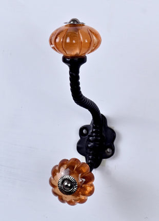 Orange Flower Shaped Glass Knob with Metal Wall Hanger
