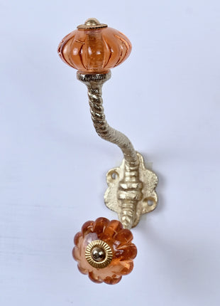 Orange Flower Shaped Glass Knob with Metal Wall Hanger