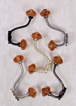 Orange Flower Shaped Glass Knob with Metal Wall Hanger