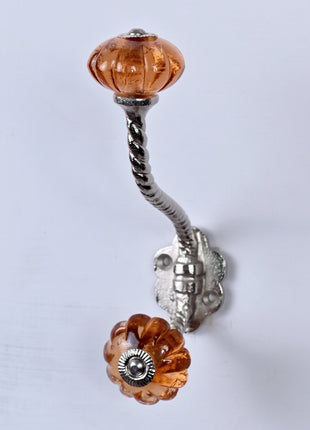 Orange Flower Shaped Glass Knob with Metal Wall Hanger