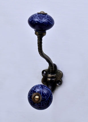 Blue Ceramic Knob With Metal Wall Hanger