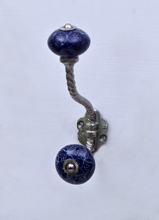 Blue Ceramic Knob With Metal Wall Hanger